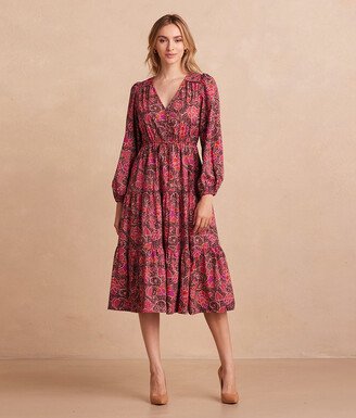 The Countryside Poplin Button Down Midi Dress - Vineyard Blooms in Pinot