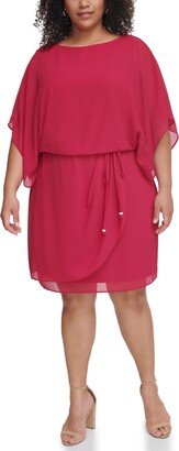 Plus Size Cape-Sleeve Blouson Dress