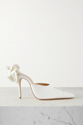 Appliquéd Satin Mules - Cream