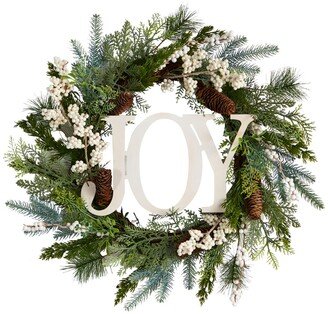 Christmas Joy Greenery Holiday Artificial Wreath, 24