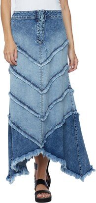 Wash Lab Denim Chevron Denim Maxi Skirt