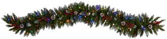 Snow Tipped Extra Wide Artificial Christmas Garland with Pinecones, Berries and 100 Led Lights, 6'