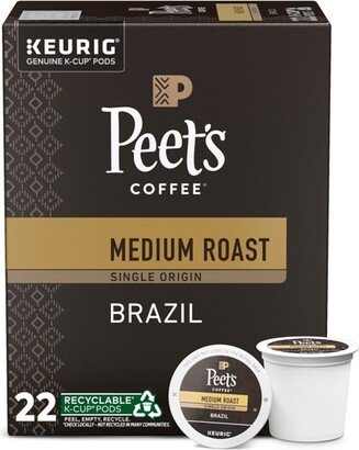 Peet's Coffee Peet's Brazil Single Origin Medium Roast Coffee - Keurig K-Cup Pods - 22ct