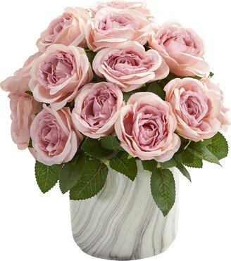 Rose Artificial Arrangement in Marble Finish Vase