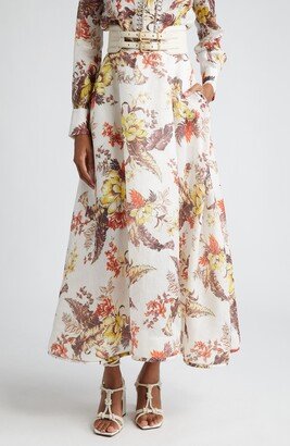 Matchmaker Floral Print Linen & Silk Maxi Skirt