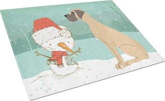 CK2040LCB Fawn Natural Great Dane Snowman Christmas Glass Cutting Board