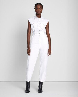 Denim Lustre Sleeveless Balloon Jumpsuit in Brilliant White