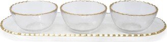 3 Bowl Serving Dish Gold-Tone Rim, 4 Piece Set