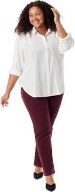 Plus Size Metallic Threaded Amanda Button Down Collared Shirt Amanda Jeans In Regular Short