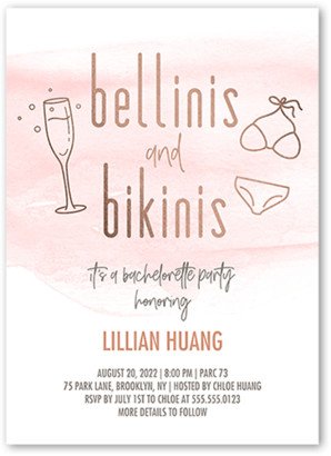 Bachelorette Party Invitations: Bellinis And Bikinis Bachelorette Party Invitation, White, 5X7, Standard Smooth Cardstock, Square