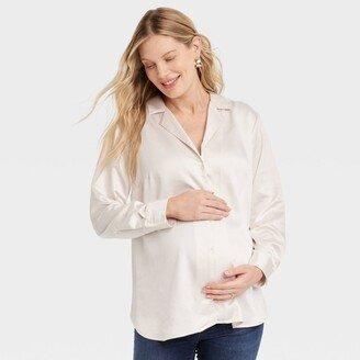 Long Sleeve Satin Button-Front Maternity Shirt - Isabel Maternity by Ingrid & Isabel™ White S