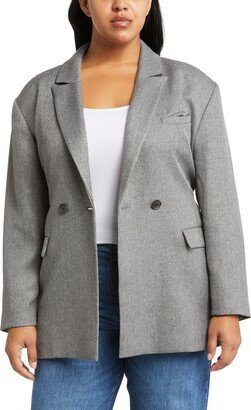 Herringbone Oversize Tie Belt Double Breasted Blazer