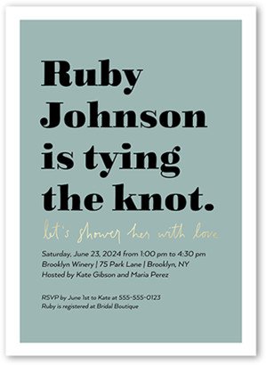 Bridal Shower Invitations: Celebrate The Tying Bridal Shower Invitation, Green, 5X7, Luxe Double-Thick Cardstock, Square