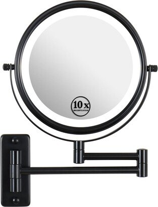 Simplie Fun 8-inch Wall Mounted Makeup Vanity Mirror, 3 colors Led lights, 1X/10X Magnification Mirror, 360Â° Swivel with Extension Arm (Black)