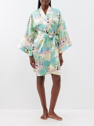 Mimi Landscape-print Silk Robe