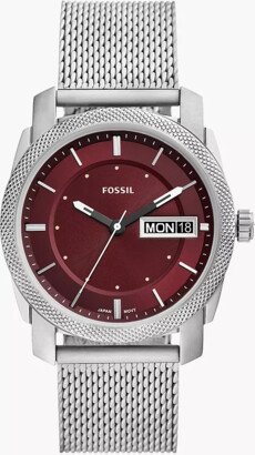 Machine Three-Hand Day-Date Stainless Steel Mesh Watch