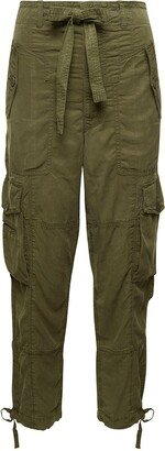 Green Cargo Tapered Pants with Drawstring in Lyocell Blend Woman-AA