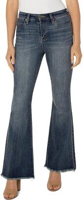 Hannah High Super Flare with Fray Hem in Harpswell (Harpswell) Women's Jeans