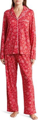 JACLYN Snowflake Long Sleeve Button-Up Top & Pants Pajamas