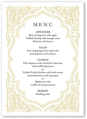 Wedding Menu Cards: Filigree Border Wedding Menu, Grey, 5X7 Flat Menu, Matte, Signature Smooth Cardstock, Square