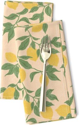 Vintage Lemons Dinner Napkins | Set Of 2 - By Kimsa Pink Farmhouse French Rustic Cottage Garden Green Cloth Spoonflower