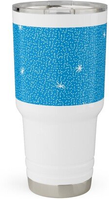 Travel Mugs: Holiday Hygge Snowflakes Travel Tumbler, 30Oz, Blue