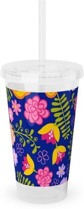 Travel Mugs: Fiesta Flowers - Multi Acrylic Tumbler With Straw, 16Oz, Multicolor