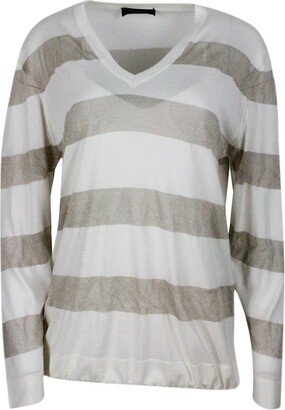 Striped V-Neck Knitted Jumper-AA