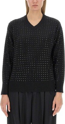 Embellished V-Neck Jumper-AA