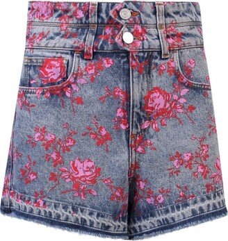 Floral-Printed Denim Shorts