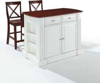 Coventry Drop Leaf Top Kitchen Island with 2 X-Back Stools White