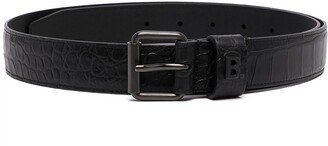 Logo-Plaque Crocodile-Effect Belt