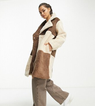 Violet Romance Petite oversized borg coat in color block