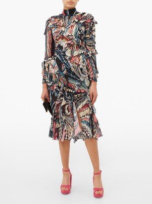 Abstract-print Ruffled Silk-georgette Dress