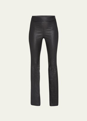 Slit Leather Straight-Leg Pants