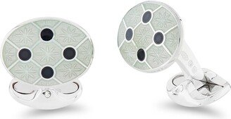 Sterling Silver Clear Enamel Cufflinks With Black Enamel Dot Design