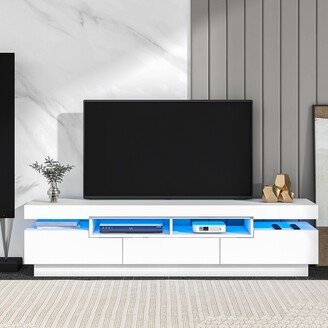 RASOO Modern High Gloss TV Stand with 4 Open Shelves and Hidden Storage Cabinets