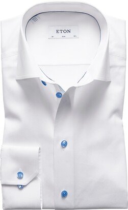 Slim Fit Twill Dress Shirt with Blue Details