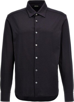 Curved Hem Buttoned Shirt-AB