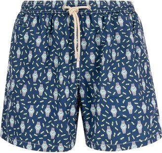 All-Over Patterned Drawstring Swim Shorts-AD