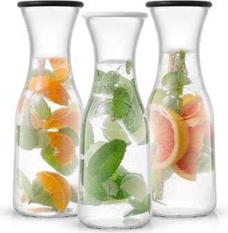 Hali Glass Carafe Bottle Water or Juice Pitcher with 6 Lids - 35 oz - Set of 3