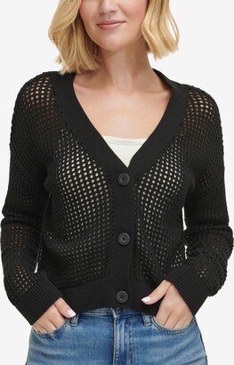 Women's Open-Stitch Cotton Long-Sleeve Cardigan