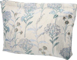 Unique Bargains Travel Canvas Floral Zipper-Closure Makeup Bag Light Blue 1 Pc