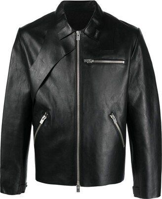 Panelled Zipped Leather Jacket