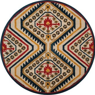 Aurora APN701 7' x 7' Round Area Rug - Ivory, Red