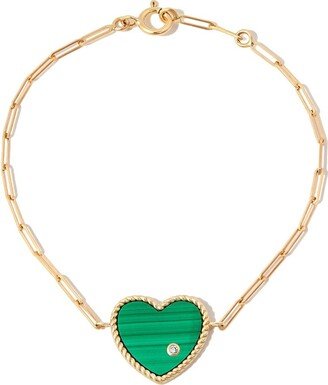 9kt And 18kt Yellow Gold Malachite Diamond Heart Chain Bracelet