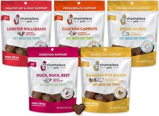 Shameless Pets Break an Egg, Clucken Carrots, Bananas, Duck, Lobster Soft-Baked Dog Treats(1 of each), Meaty Variety Pack