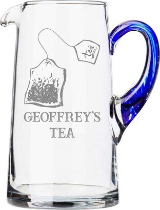 Personalized Glass Tea Pitcher|Glass Lemonade Pitcher|Engraved Initial Pitcher|Etched Pitcher|Blue Glassware