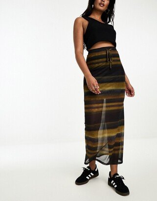 longline mesh maxi skirt in blurred stripes