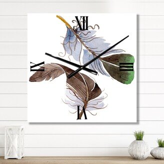 Designart 'Green Bird Feather From Wing' Bohemian & Eclectic Metal Wall Clock